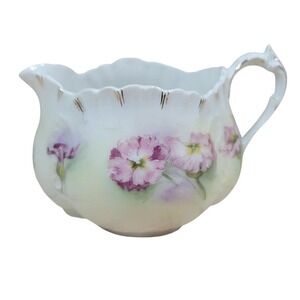 Vintage Gladstone Creamer Pitcher Floral Painted Fine Bone Porcelain Gold‎ Trim